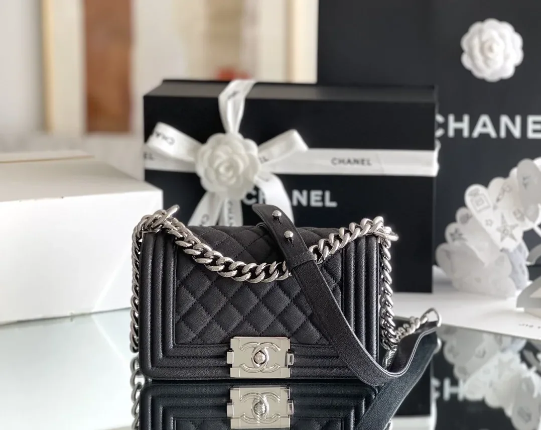 Chanel Boy Mini Crossbody Bag in Black Silver Hardware Chanel Boy Mini Crossbody Bag in Black Silver Hardware