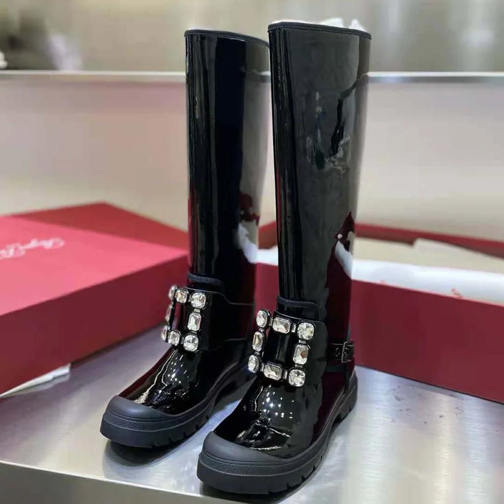 Roger Vivier Walky Viv' Strass Buckle High Boots in Leather for Women