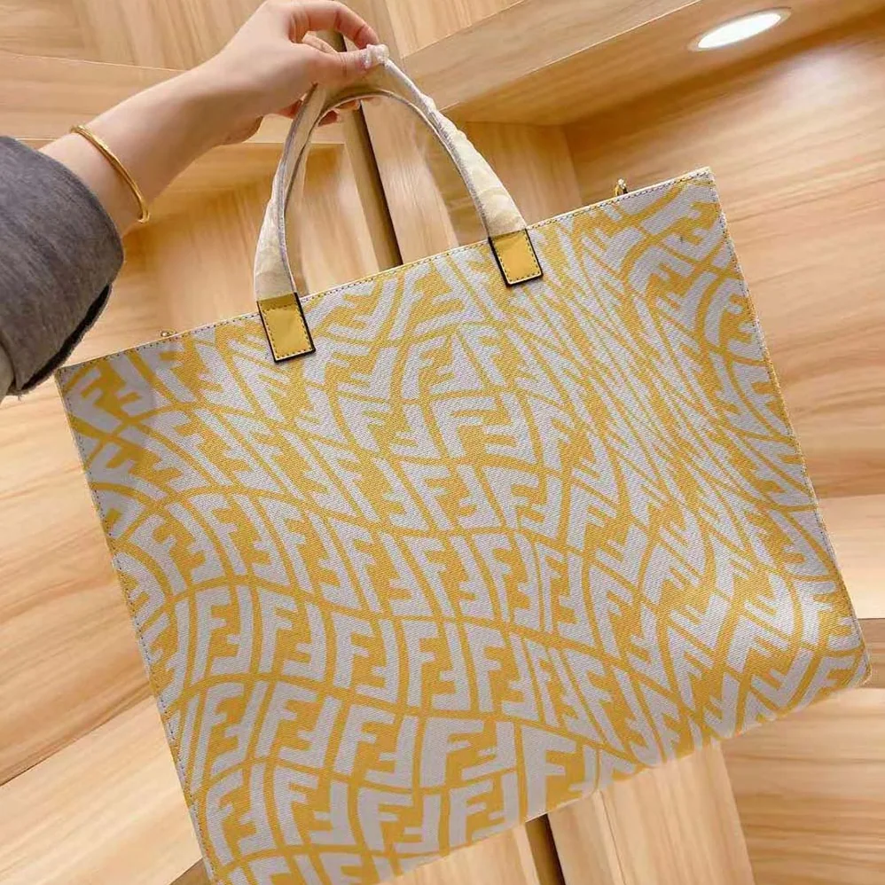 Fendi Shopper Yellow Glazed Canvas Bag for Women