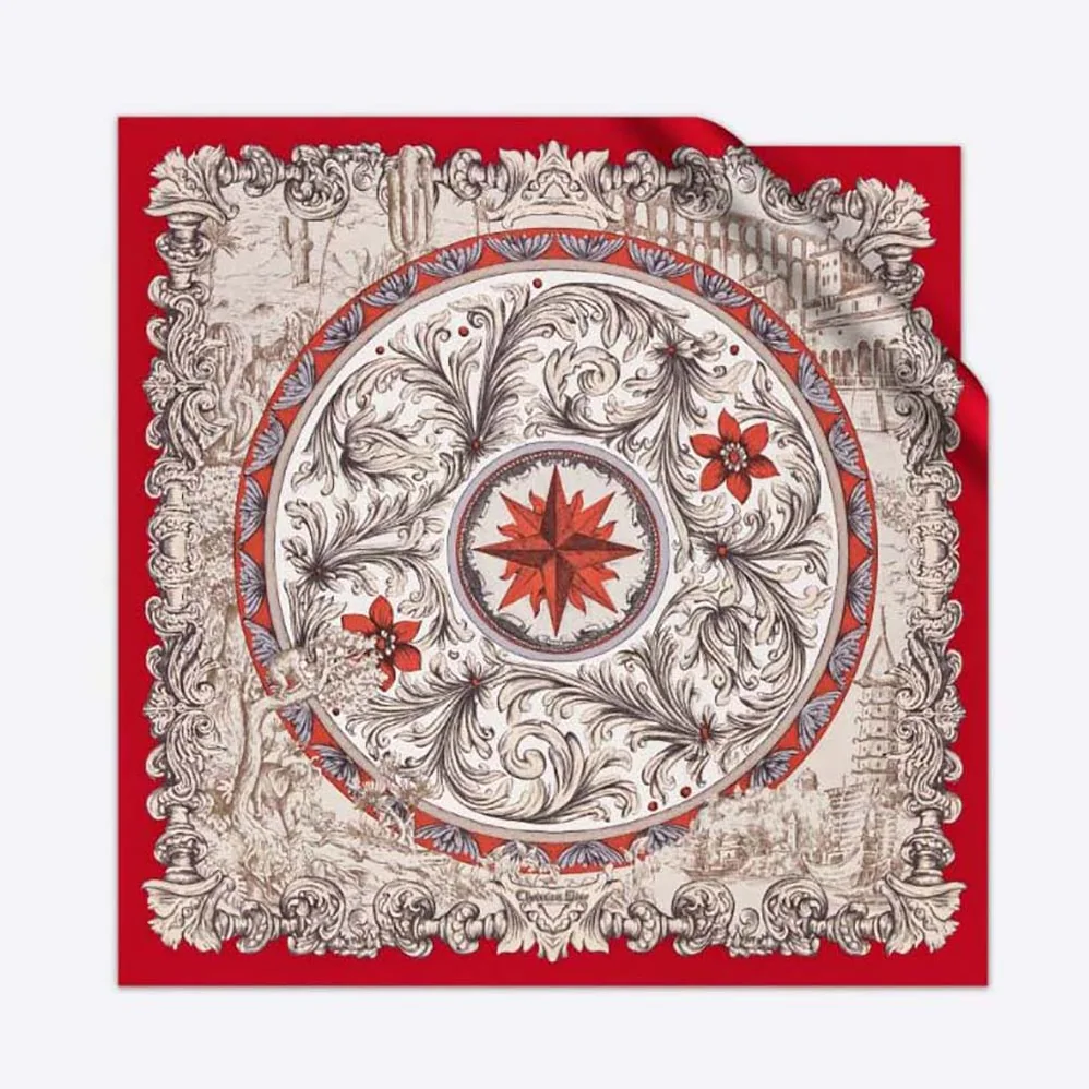 Dior Rose Des Vents 90 Square Scarf Red and Ivory Silk Twill for Women Dior Rose Des Vents 90 Square Scarf Red and Ivory Silk Twill for Women