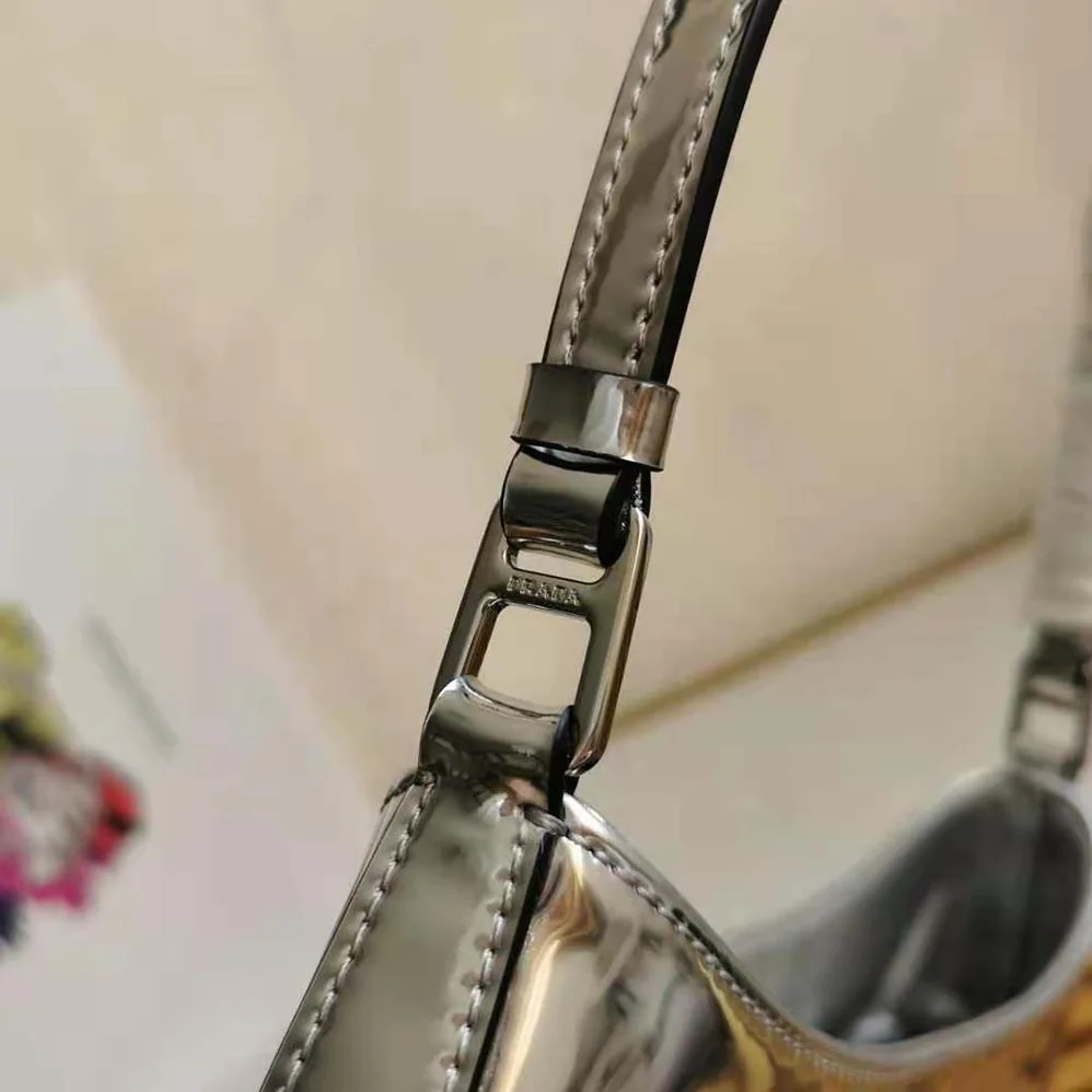 Prada Prada Cleo Brushed Leather Shoulder Bag for Women in Silver