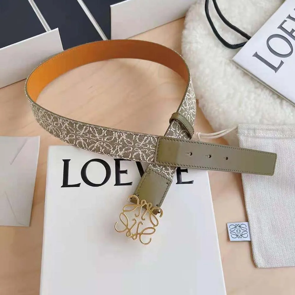 Loewe Anagram Belt in Jacquard and Calfskin for Women in Green Loewe Anagram Belt in Jacquard and Calfskin for Women in Green