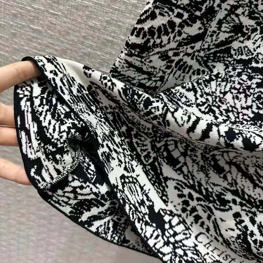 Dior Straight Dress Black and White Technical Jacquard with Allover Butterfly Motif for Women Dior Straight Dress Black and White Technical Jacquard with Allover Butterfly Motif for Women
