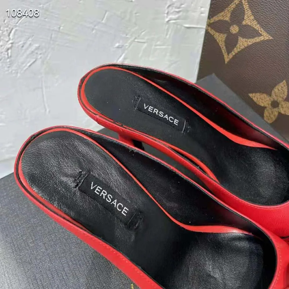 Versace Medusa Chain Nappa Leather Mules for Women in Red