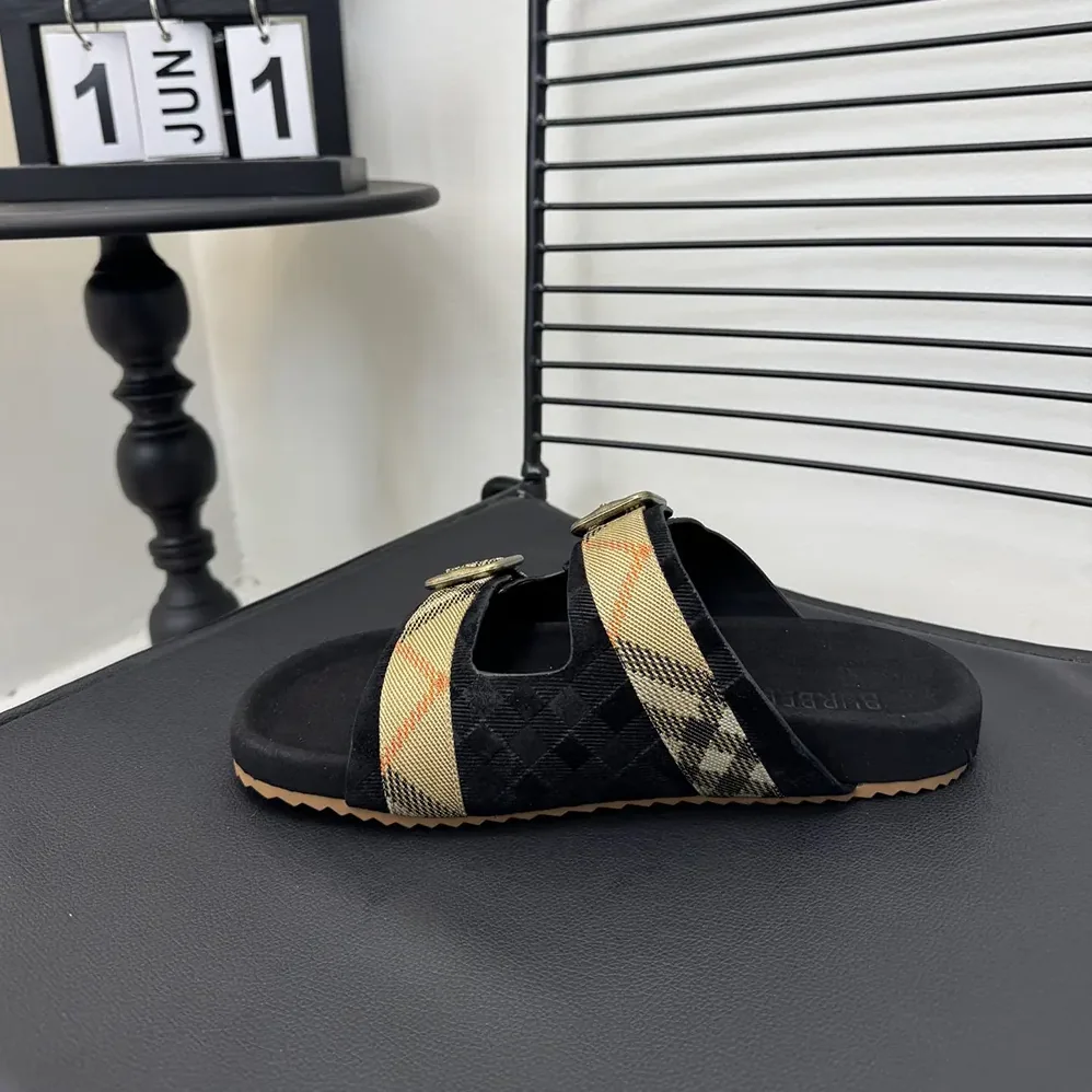 Burberry Check Suede Urchin Sandals for Unisex in Black Burberry Check Suede Urchin Sandals for Unisex in Black