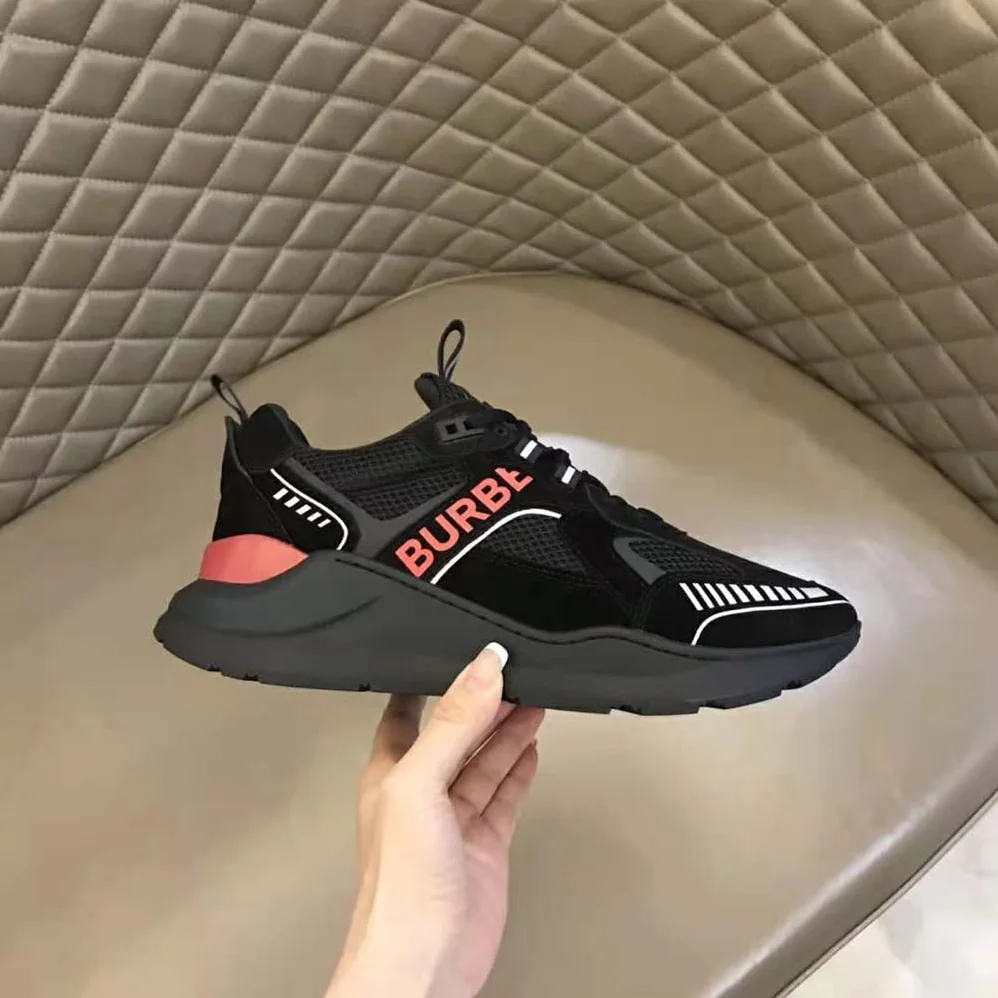 Burberry Logo Print Suede and Mesh Sneakers for Men in Black Burberry Logo Print Suede and Mesh Sneakers for Men in Black