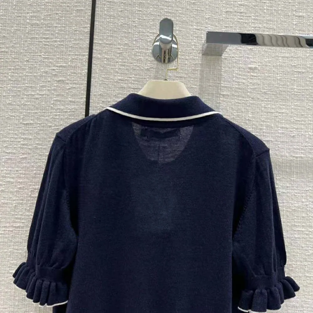 Dior Short-Sleeved Sweater Navy Blue Cashmere and Silk Knit for Women Dior Short-Sleeved Sweater Navy Blue Cashmere and Silk Knit for Women