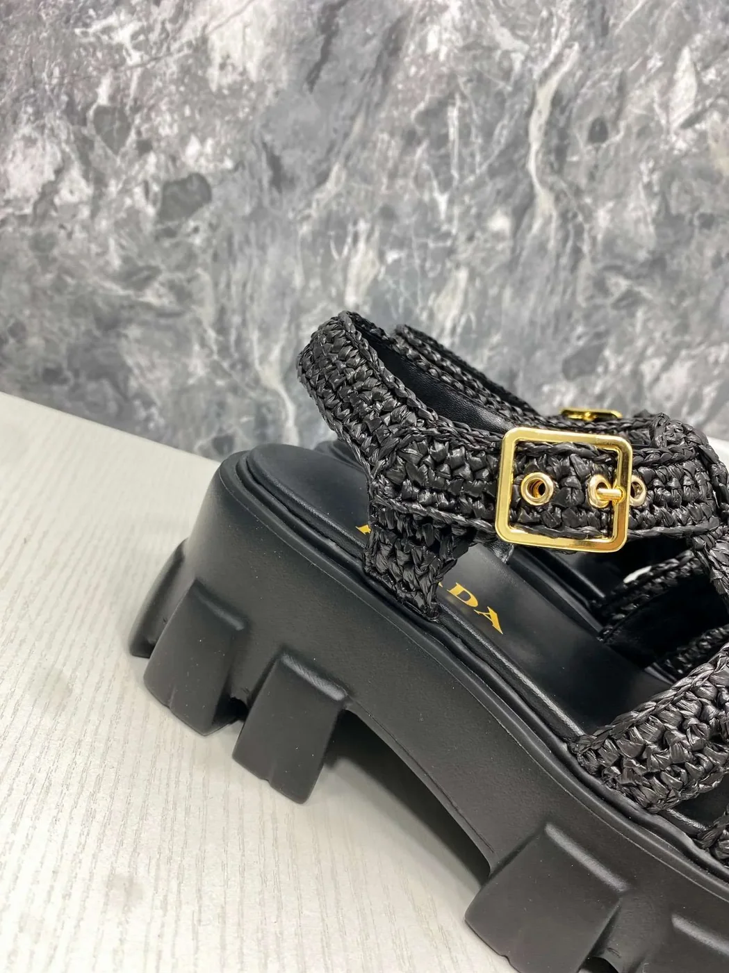 Prada Monolith Crochet Cage Sandals Black Prada Monolith Crochet Cage Sandals Black