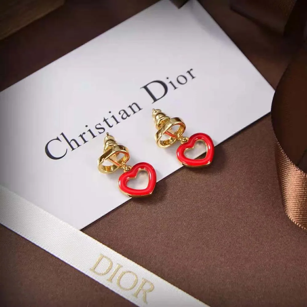 Dior Dioramour Earrings Gold-Finish Metal and Red Lacquer for Women Dior Dioramour Earrings Gold-Finish Metal and Red Lacquer for Women