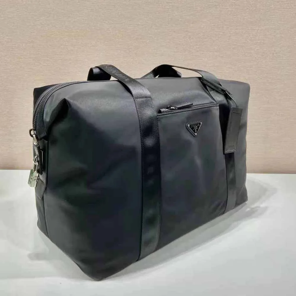 Prada Re-Nylon and Saffiano Leather Duffle Bag for Unisex in Black Prada Re-Nylon and Saffiano Leather Duffle Bag for Unisex in Black