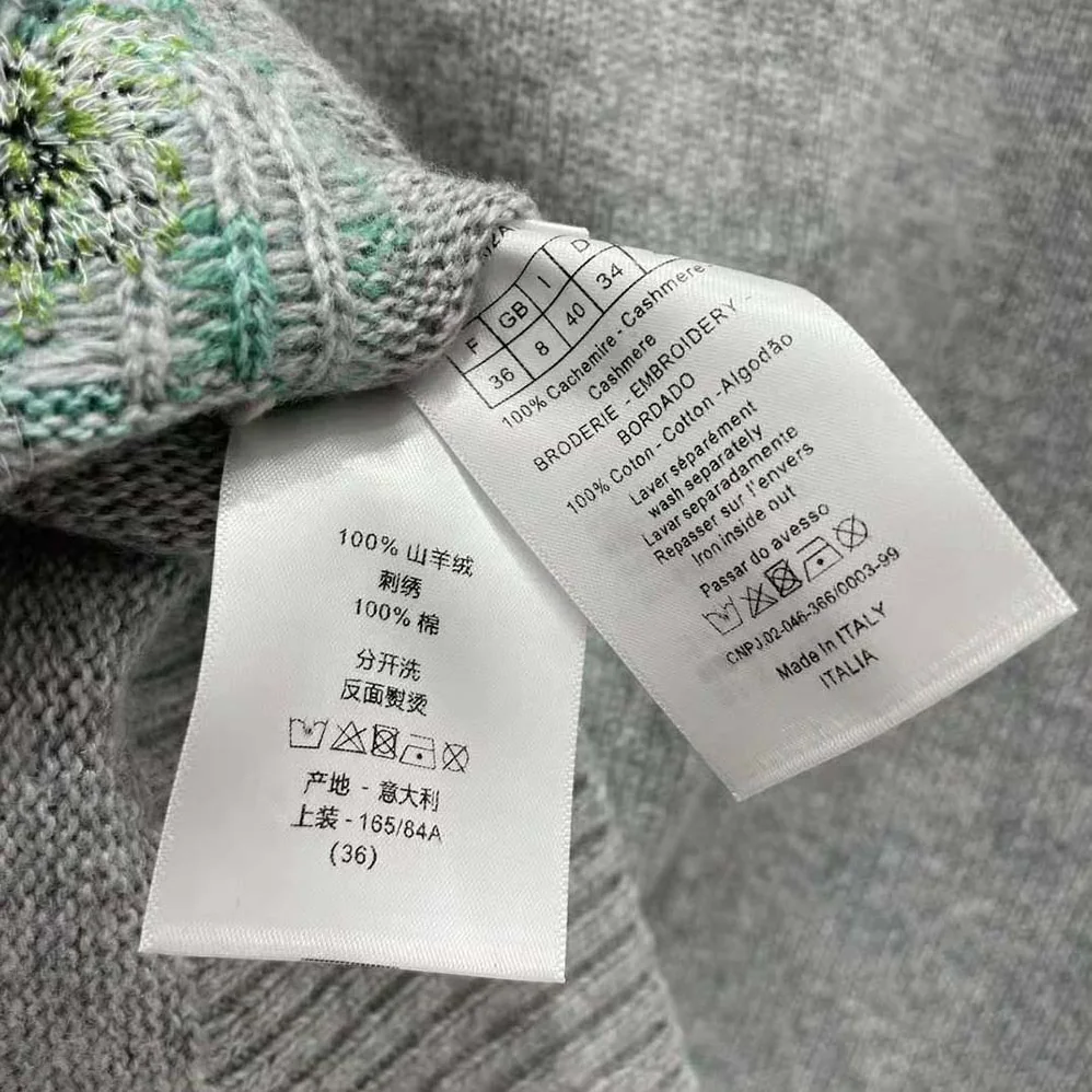 Dior Embroidered Sweater Gray Cashmere Knit with Red Multicolor Florilegio Motif for Women Dior Embroidered Sweater Gray Cashmere Knit with Red Multicolor Florilegio Motif for Women