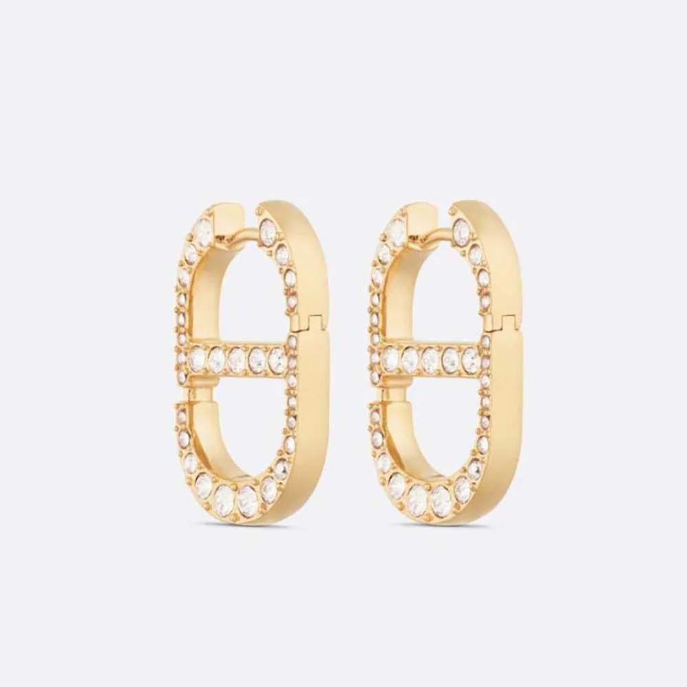 Dior 30 Montaigne Earrings Gold-Finish Metal and Silver for Women in Tone Crystals