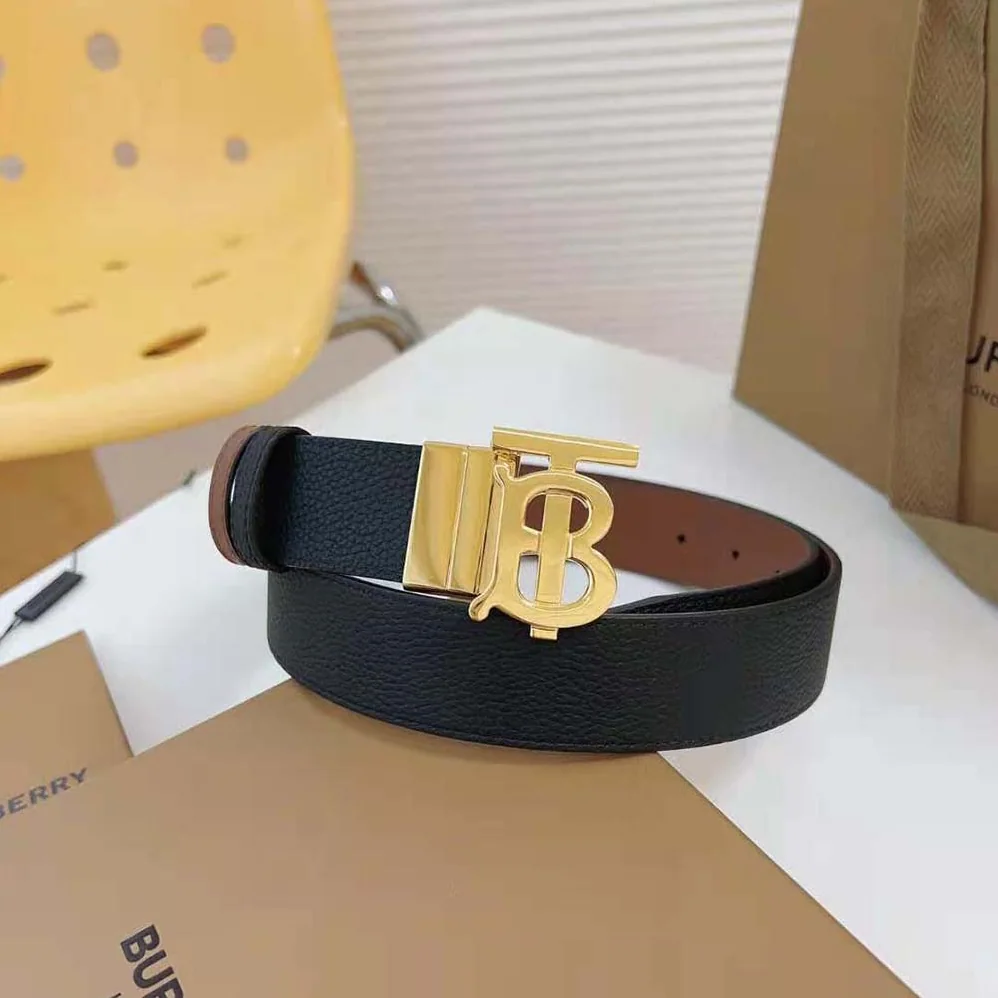 Burberry Reversible Leather TB Belt for Men in Black/Light Gold