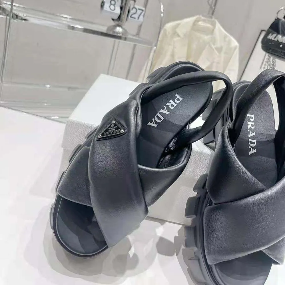 Prada Monolith Padded Nappa Leather Sandals for Women in Black