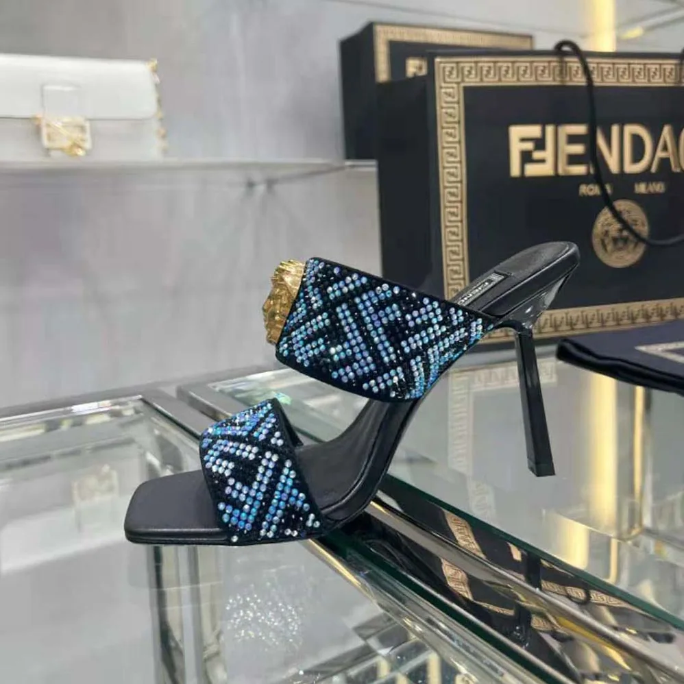 Versace Fendace FF Jacquard Mules for Women Versace Fendace FF Jacquard Mules for Women