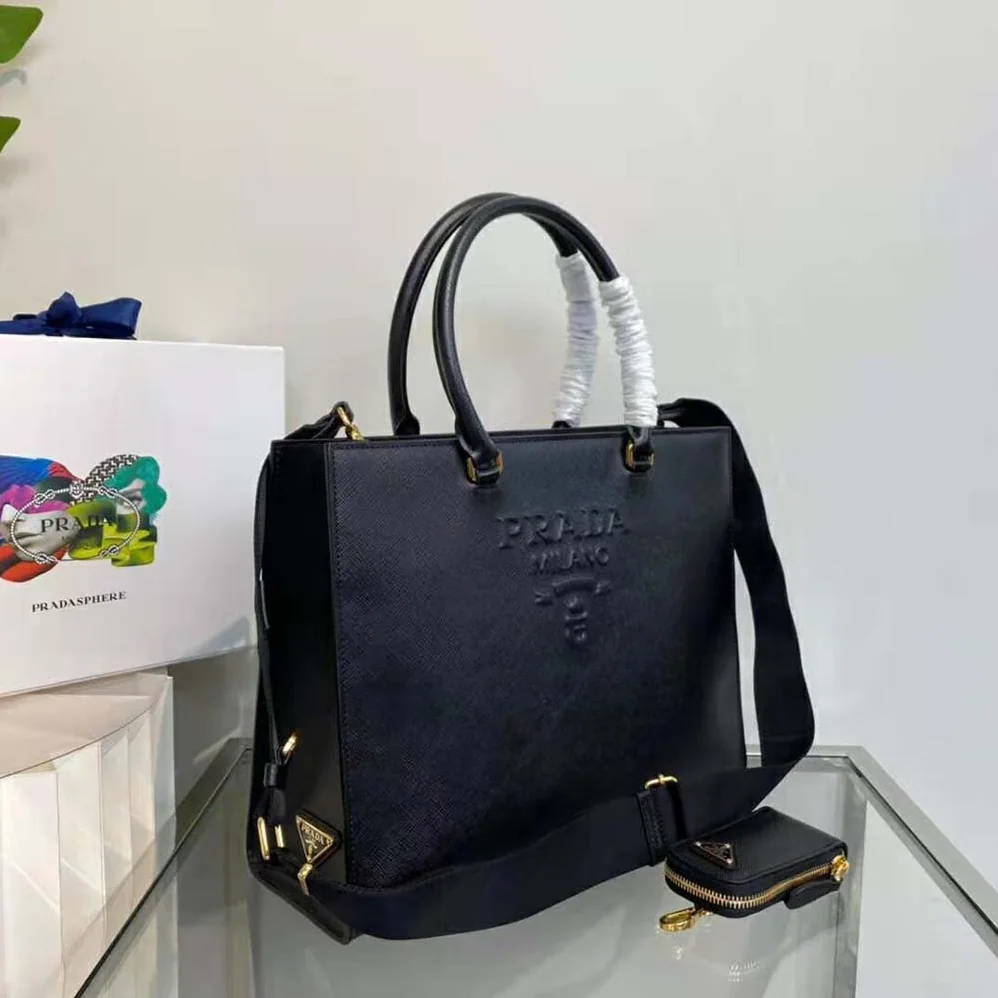 Prada Large Saffiano Leather Handbag for Women in Black