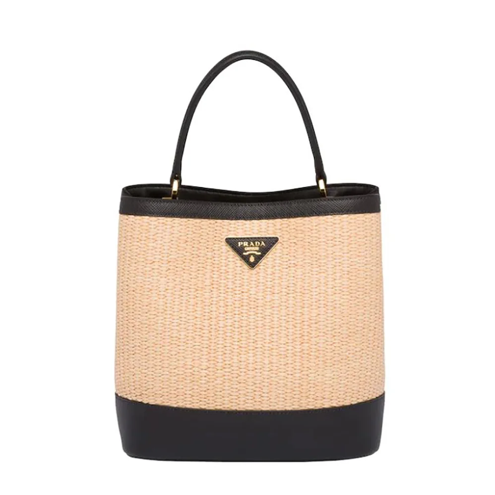 Prada Prada Panier Medium Straw Bag for Women in Black