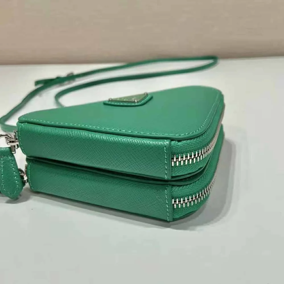 Prada Saffiano Leather Mini Pouch for Women in Green Prada Saffiano Leather Mini Pouch for Women in Green