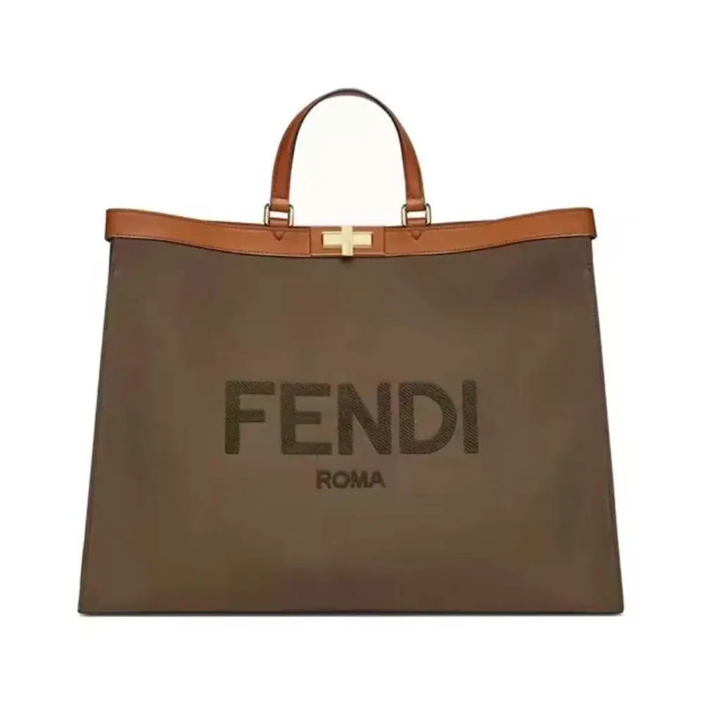 Fendi Peekaboo X-Tote Embroidered Neutral Canvas Bag for Women