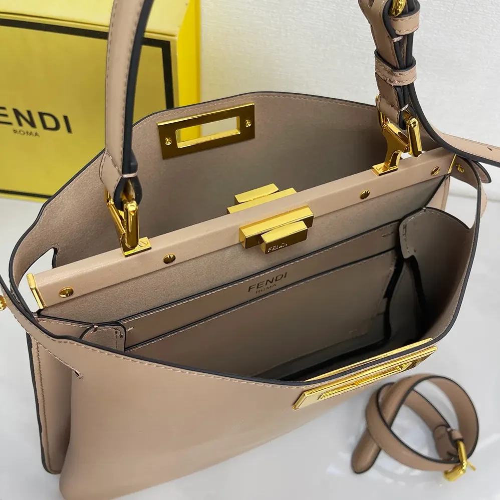 Fendi Peekaboo Soft Medium Dove Gray Leather Bag for Women