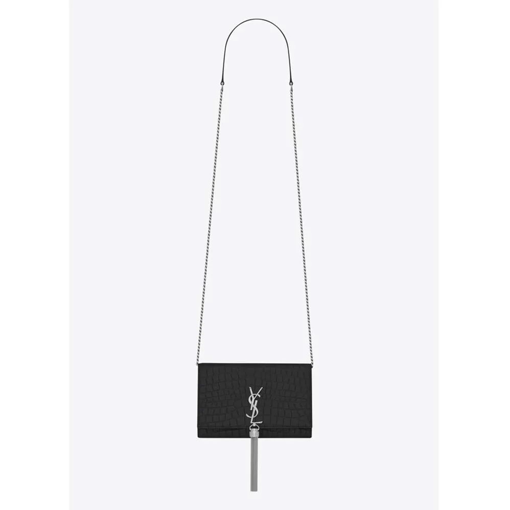 Saint Laurent YSL Kate Tassel Chain Wallet Crocodile Embossed for Women in Black Saint Laurent YSL Kate Tassel Chain Wallet Crocodile Embossed for Women in Black