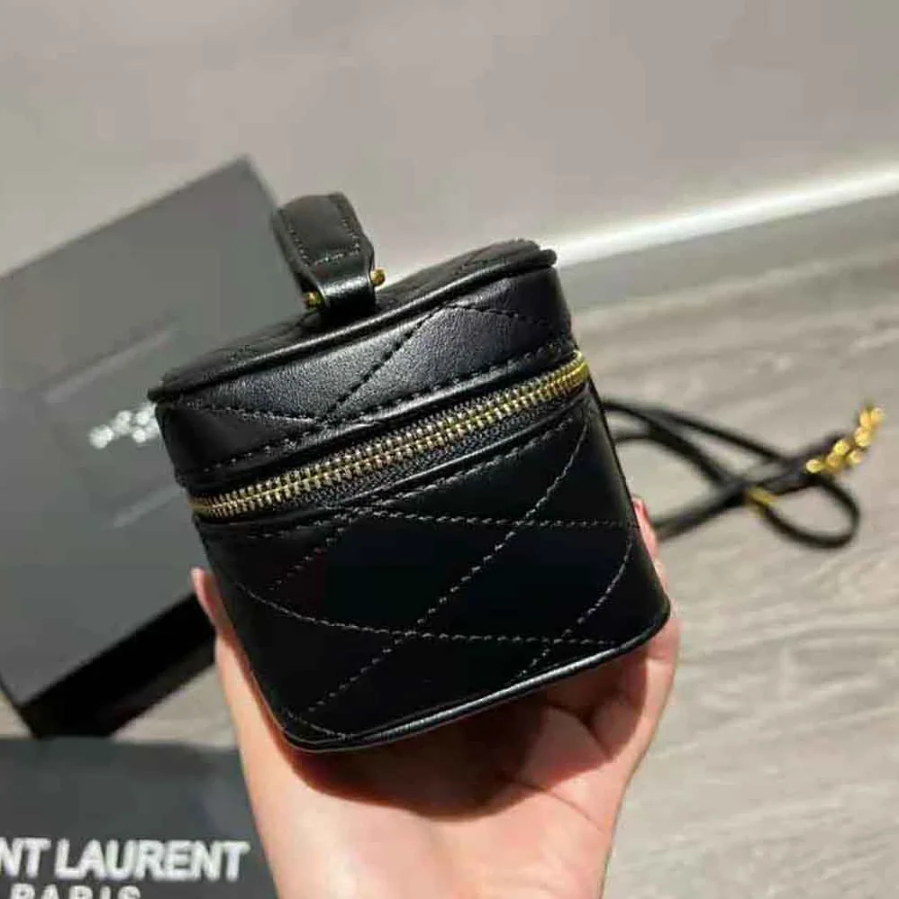 Saint Laurent YSL Mini Saint Laurent Vanity Case in Quilted Lambskin for Women in Black