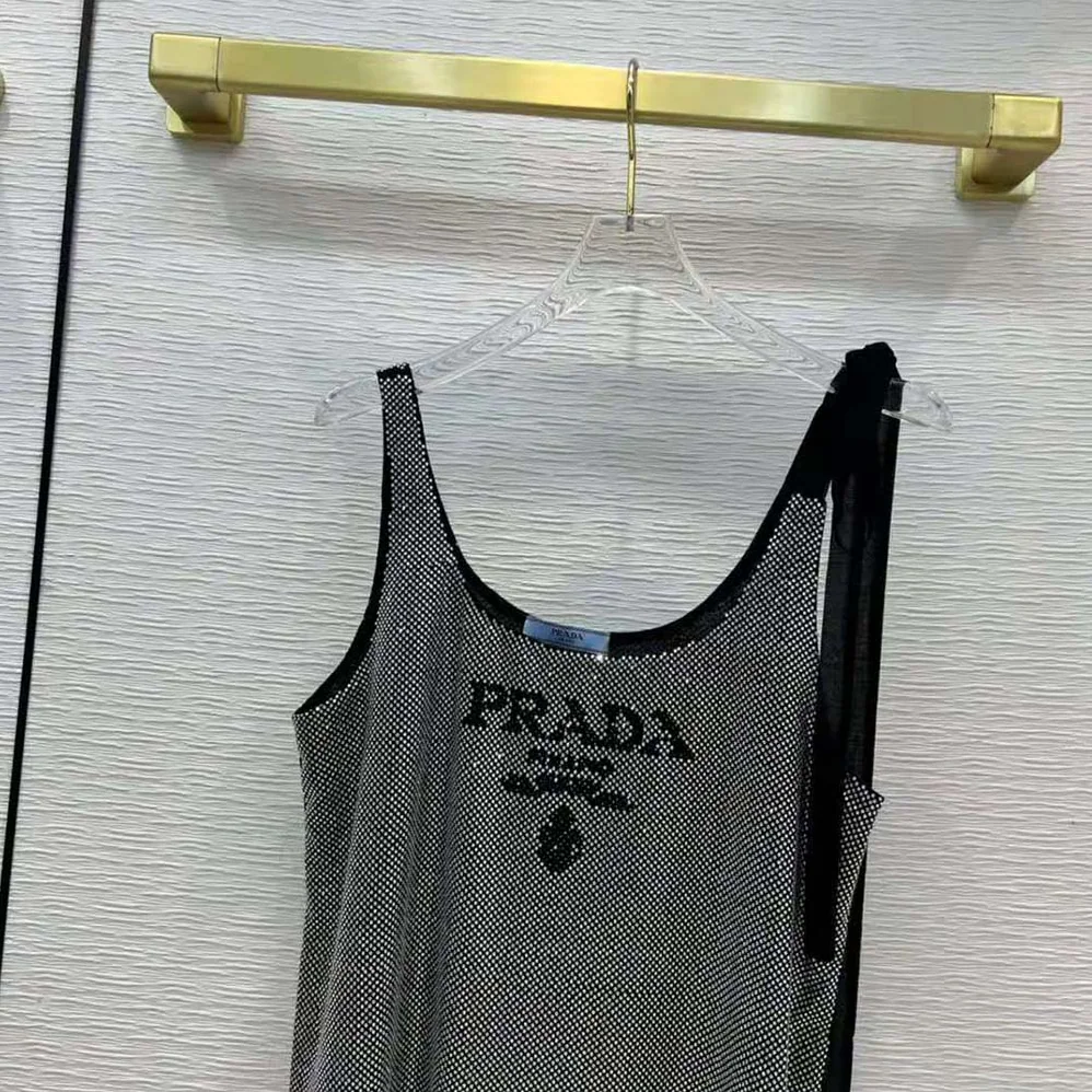 Prada Studded Chiffon Dress with a Fluid Silhouette for Women