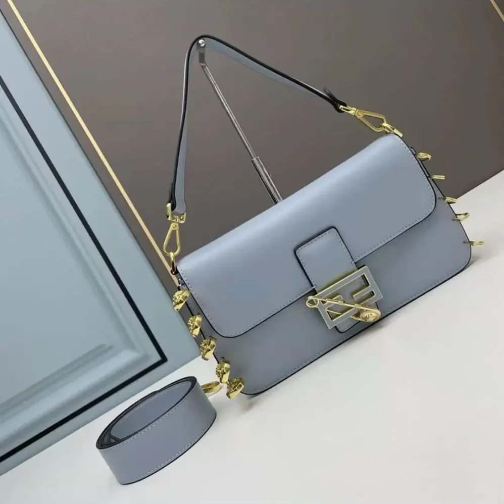 Fendi Baguette Brooch Fendace Blue Leather Bag for Women Fendi Baguette Brooch Fendace Blue Leather Bag for Women