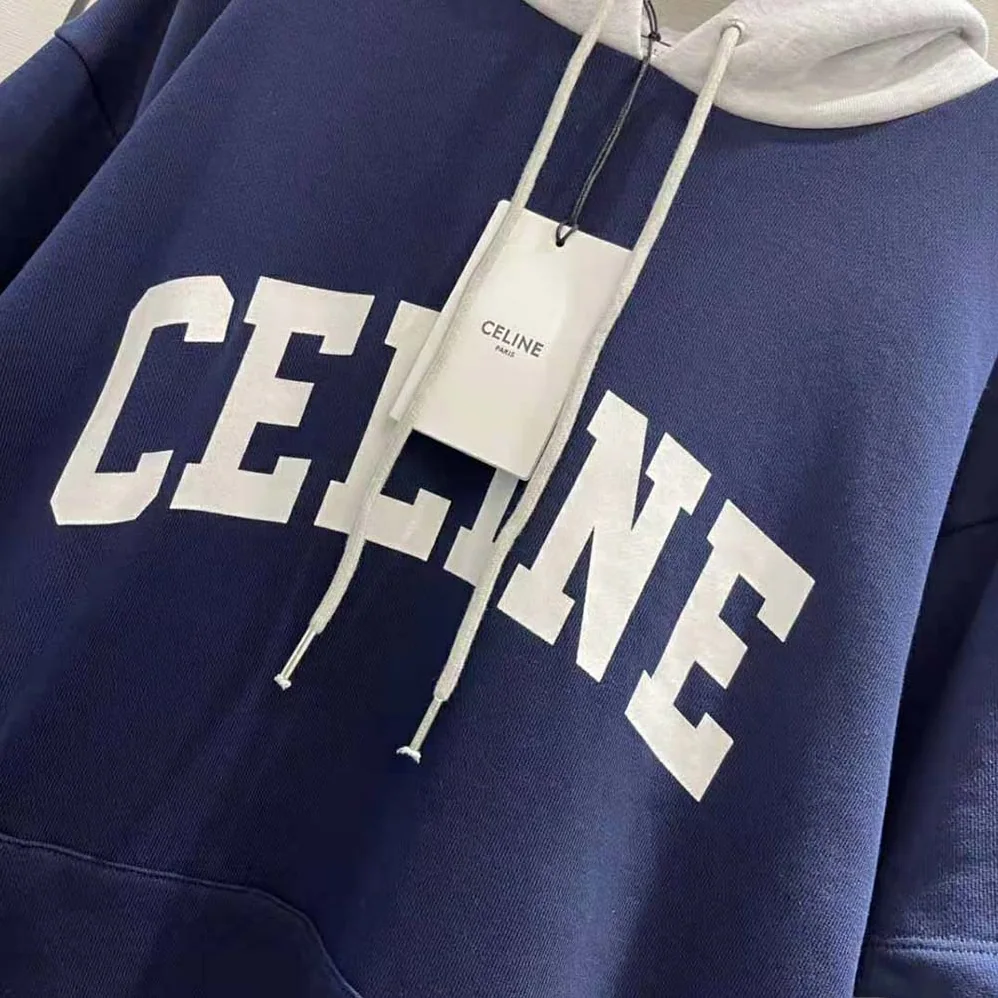 Celine Two-Tone Hoodie in Cotton Fleece for Women in Navy