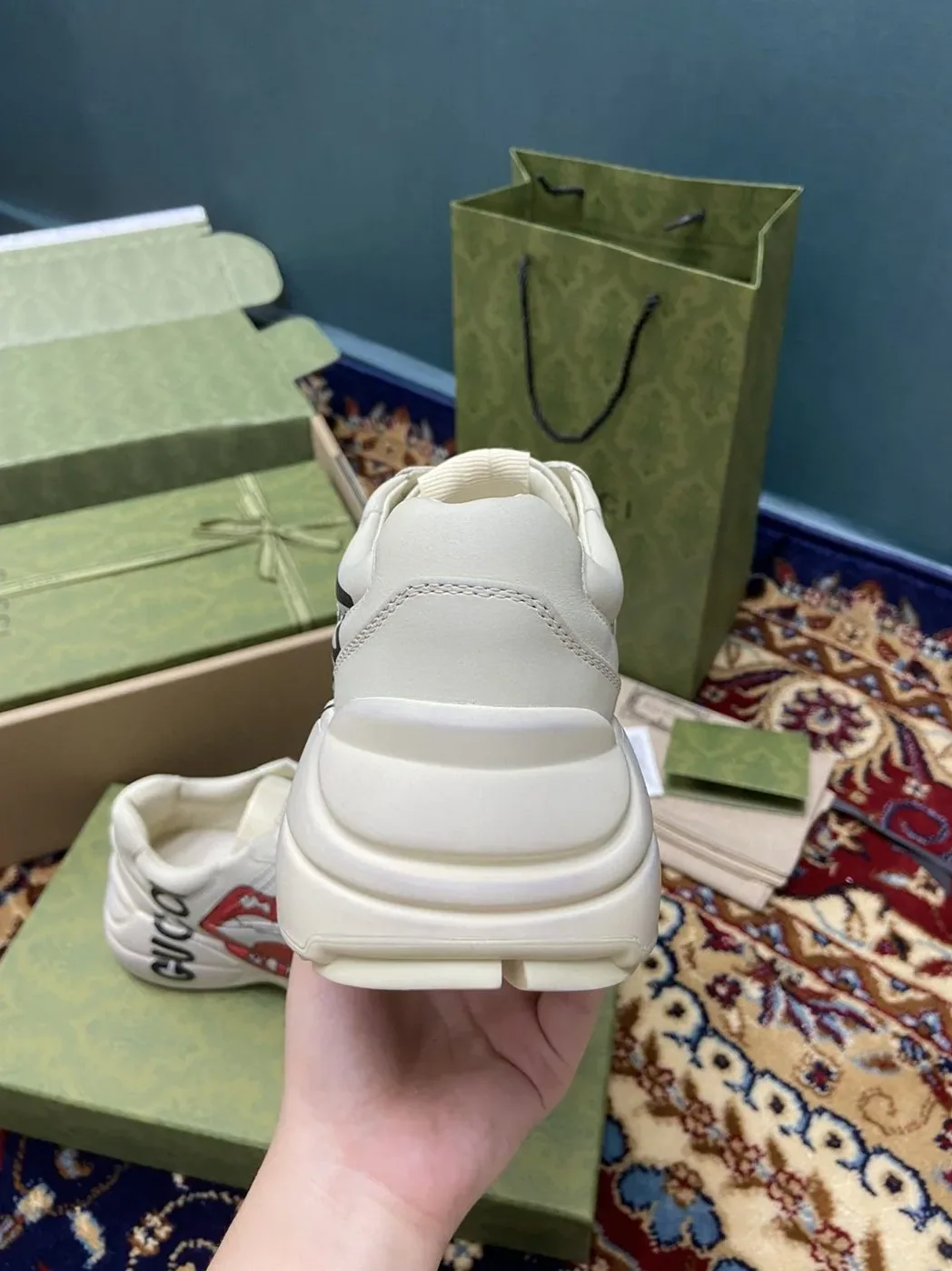Gucci Rhyton Sneakers With Mouth Print White Ivory for Men Gucci Rhyton Sneakers With Mouth Print White Ivory for Men