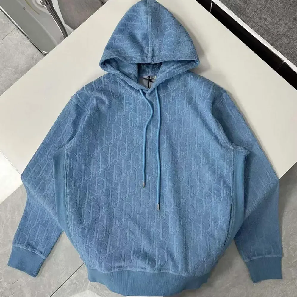 Dior Oblique Relaxed-Fit Hooded Sweatshirt Blue Terry Cotton Jacquard for Men