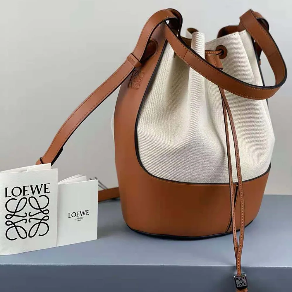 Loewe Balloon Bag in Canvas and Calfskin for Women in Brown