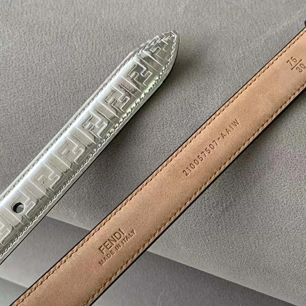 Fendi FF Belt Silver Leather-8C0648AQ1VF04TX for Women Fendi FF Belt Silver Leather-8C0648AQ1VF04TX for Women