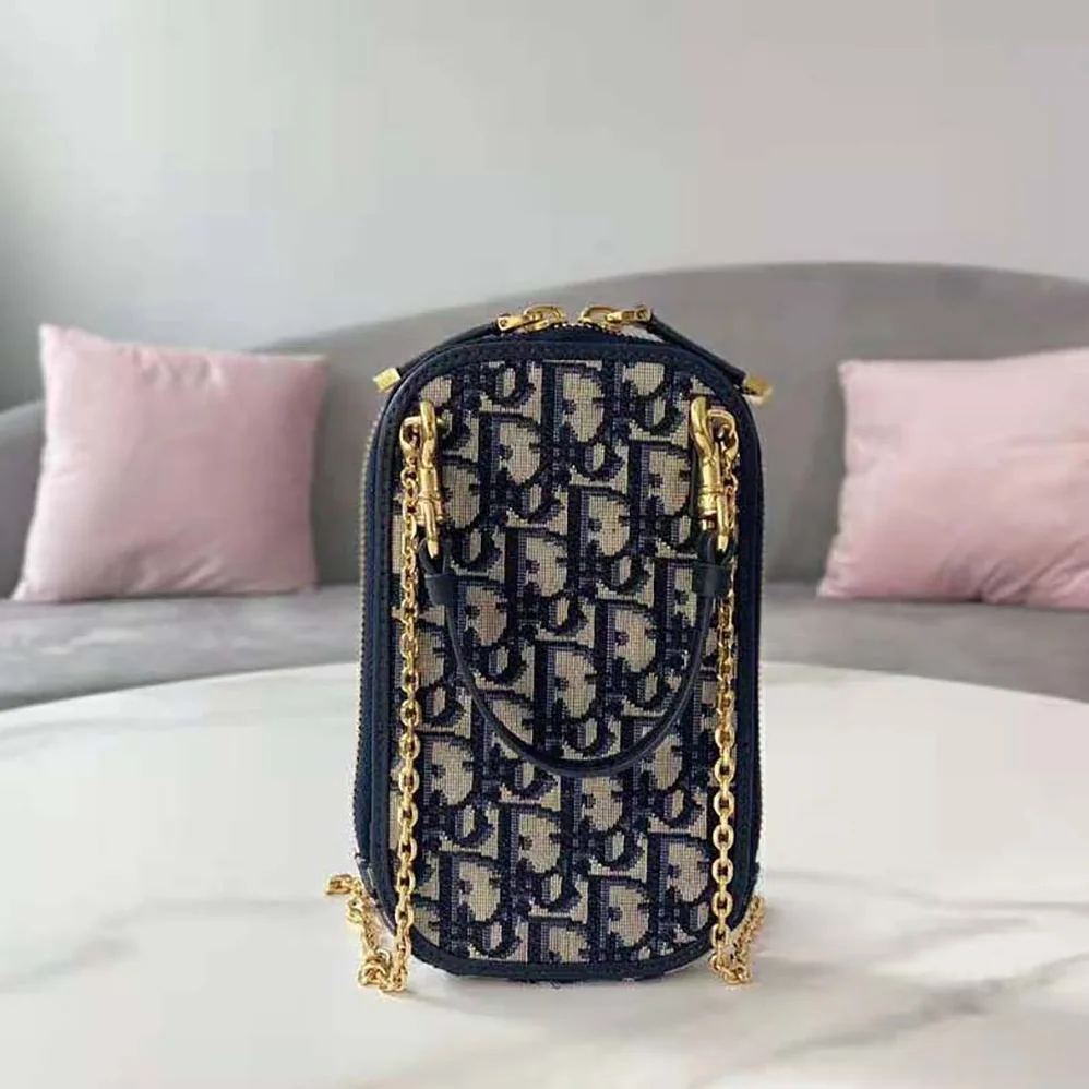 Dior 30 Montaigne Phone Holder Blue Dior Oblique Jacquard for Women Dior 30 Montaigne Phone Holder Blue Dior Oblique Jacquard for Women