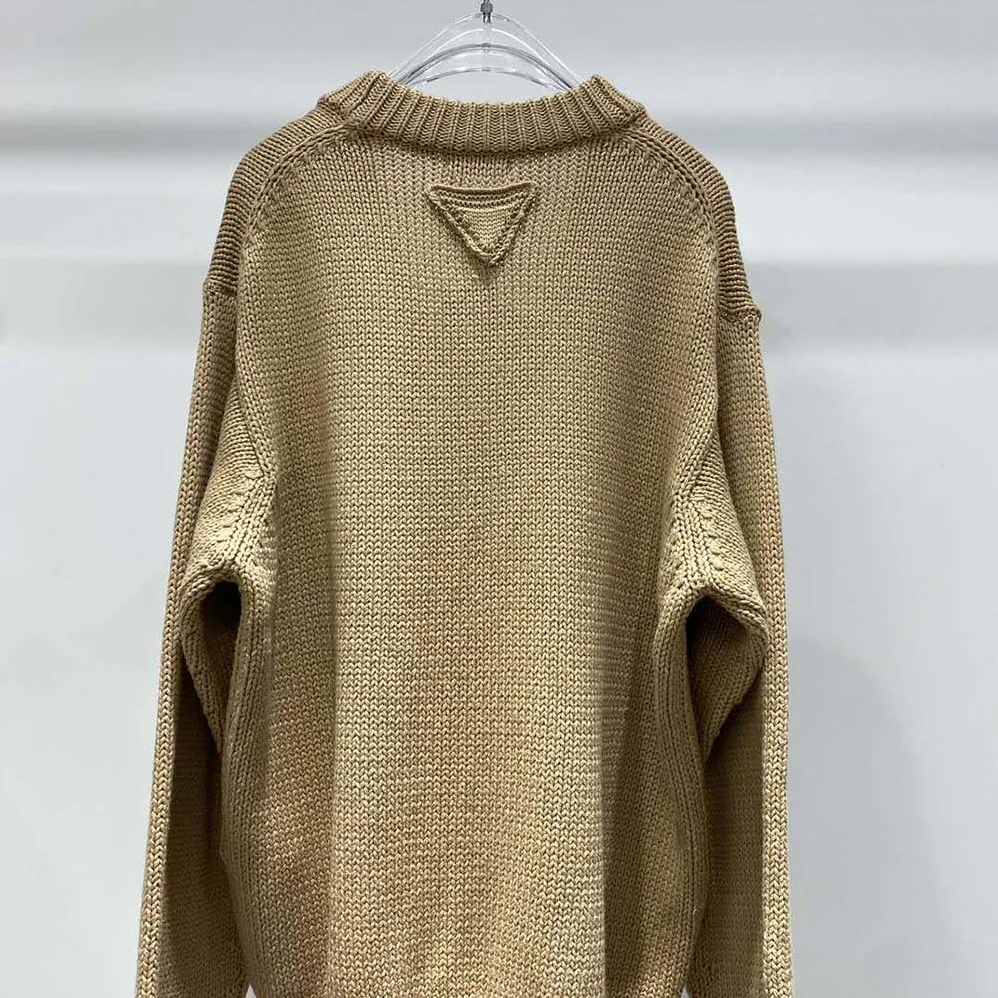 Prada Camel Hair Cardigan with Knit Triangle Logo for Women Prada Camel Hair Cardigan with Knit Triangle Logo for Women