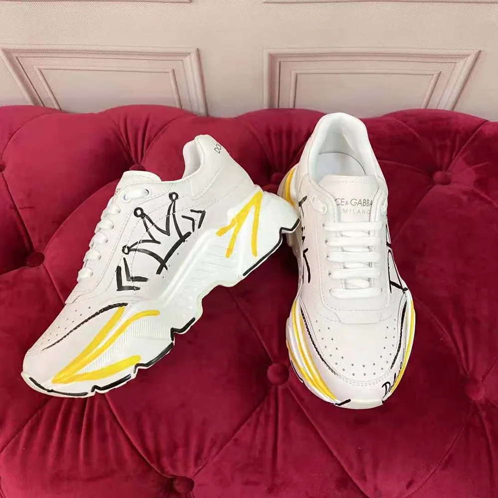 Dolce Gabbana D&G Calfskin Nappa Daymaster Sneakers for Women in Yellow