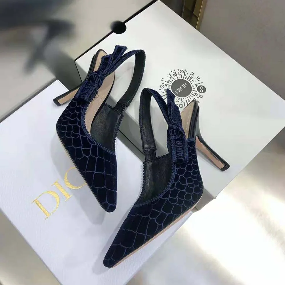 Dior J'Adior Slingback Pump Deep Crocodile-Effect Embroidered Velvet for Women in Blue Dior J'Adior Slingback Pump Deep Crocodile-Effect Embroidered Velvet for Women in Blue