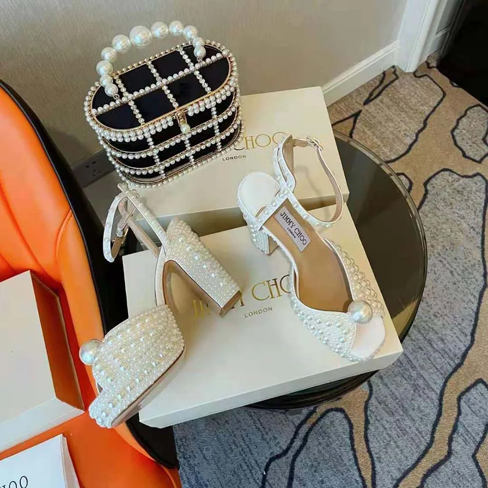Jimmy Choo Sacaria/pf 120 White Satin Platform Sandals with All for Women in Over Pearl Embellishment