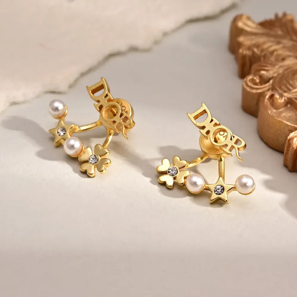 Dior Tribales Earrings Gold-Finish Metal with White Resin Pearls and Silver for Women in Tone Crystals