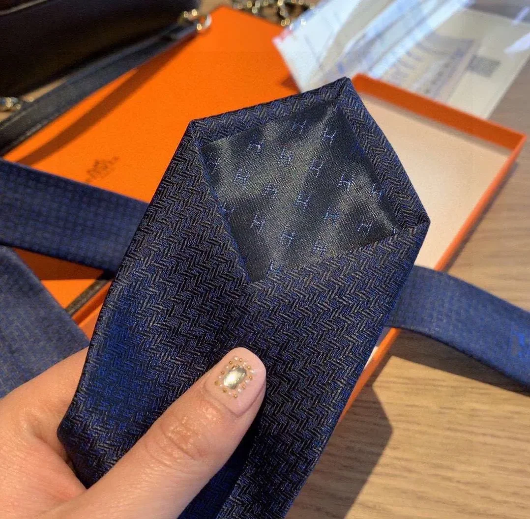 Hermes Tie 7 Faconnee New H Navy Blue