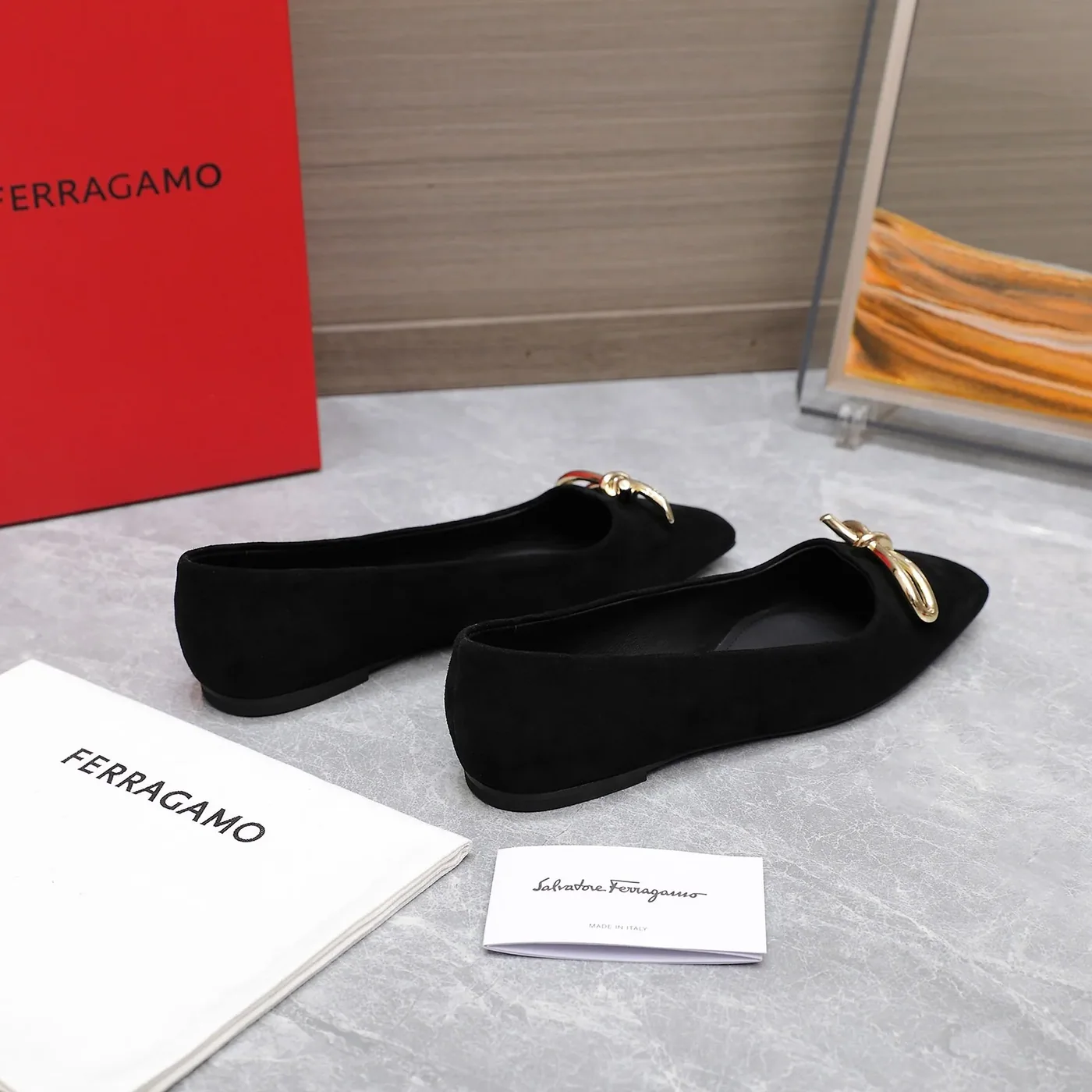 Ferragamo Ballet Flat With Asymmetric Bow Black 01H388 Ferragamo Ballet Flat With Asymmetric Bow Black 01H388