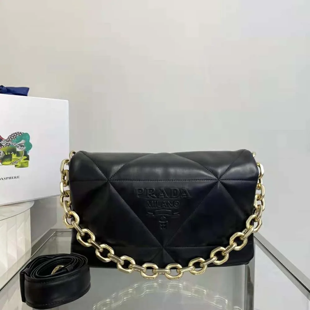 Prada Padded Nappa Leather Shoulder Bag for Women in Black