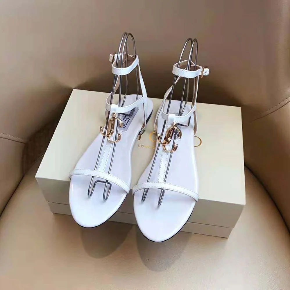 Jimmy Choo Alodie Flat Latte Nappa and Patent Leather Flat Sandals for Women