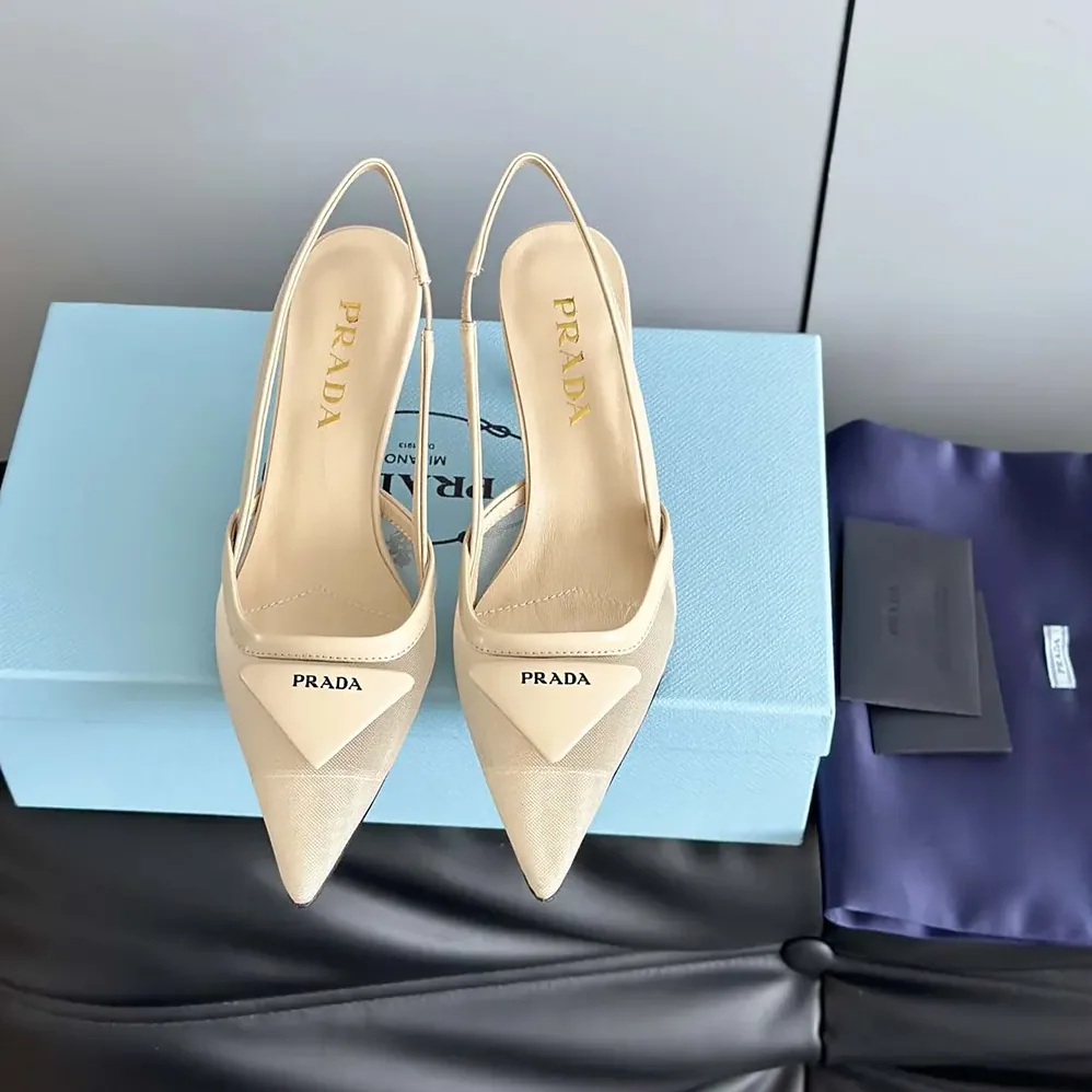 Prada Mesh Fabric Slingback Pumps for Women in Beige Prada Mesh Fabric Slingback Pumps for Women in Beige
