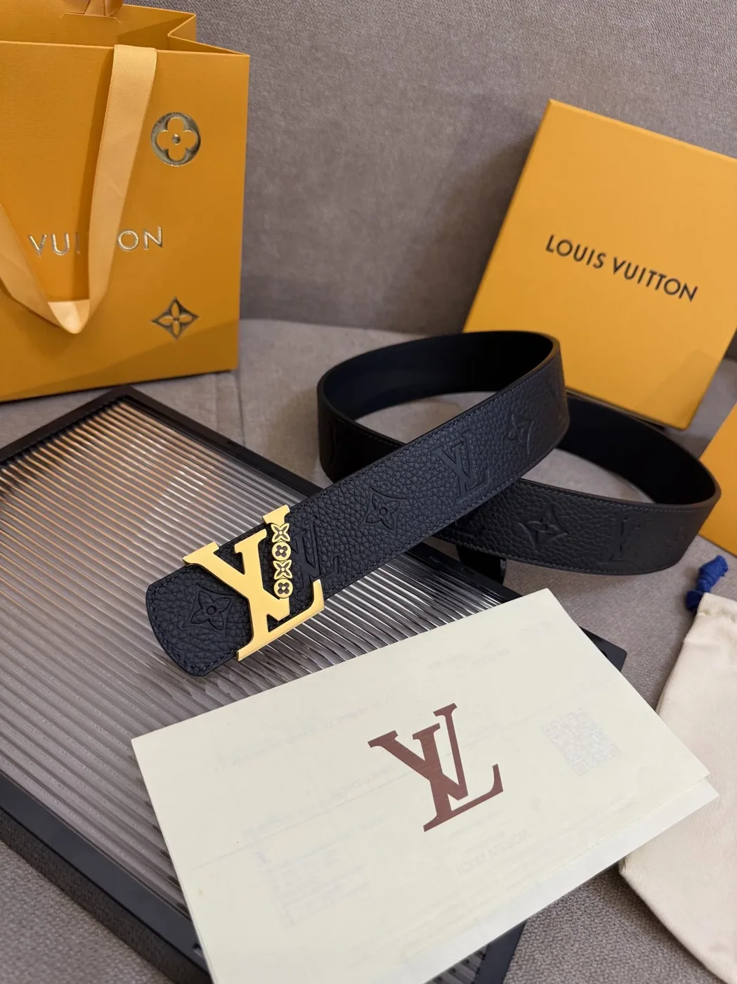Louis Vuitton LV Initiales Monogram Belt Black With Gold Buckle Louis Vuitton LV Initiales Monogram Belt Black With Gold Buckle