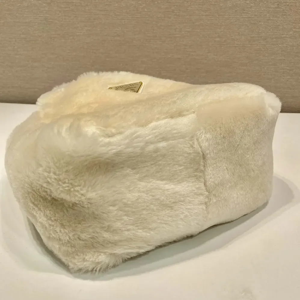 Prada Shearling Mini Handbag for Women in Beige