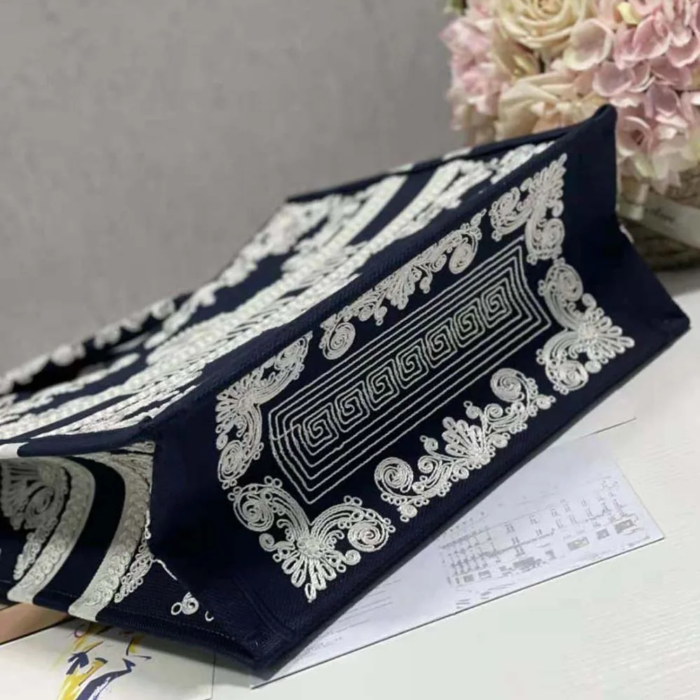 Dior Large Dior Book Tote Blue and White Cornely for Women in Effect Embroidery