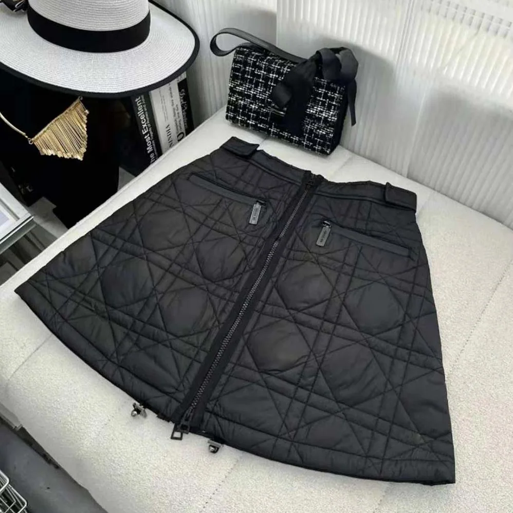 Dior Macrocannage Flared Miniskirt Black Quilted Technical Taffeta for Women Dior Macrocannage Flared Miniskirt Black Quilted Technical Taffeta for Women