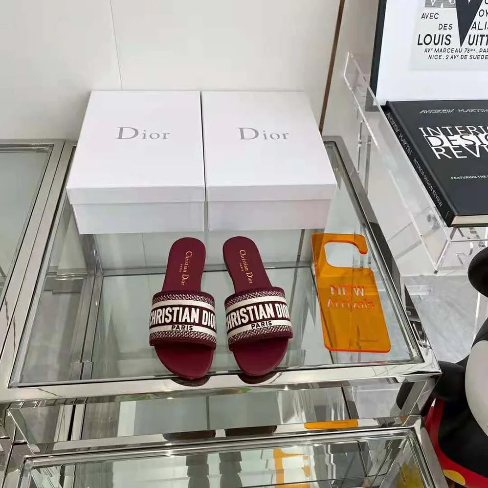Dior Dway Slide Burgundy Embroidered Cotton for Women