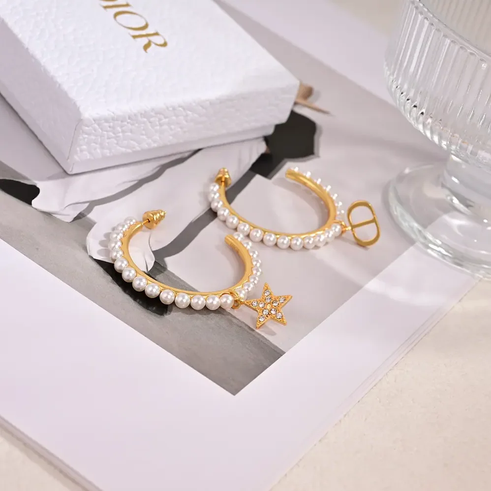 Dior Petit CD Earrings Gold-Finish Metal with White Resin Pearls for Women Dior Petit CD Earrings Gold-Finish Metal with White Resin Pearls for Women